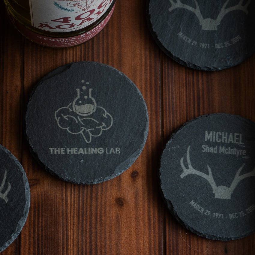 Personalized Round Slate Coaster 4"x4" - Black Stone Coaster